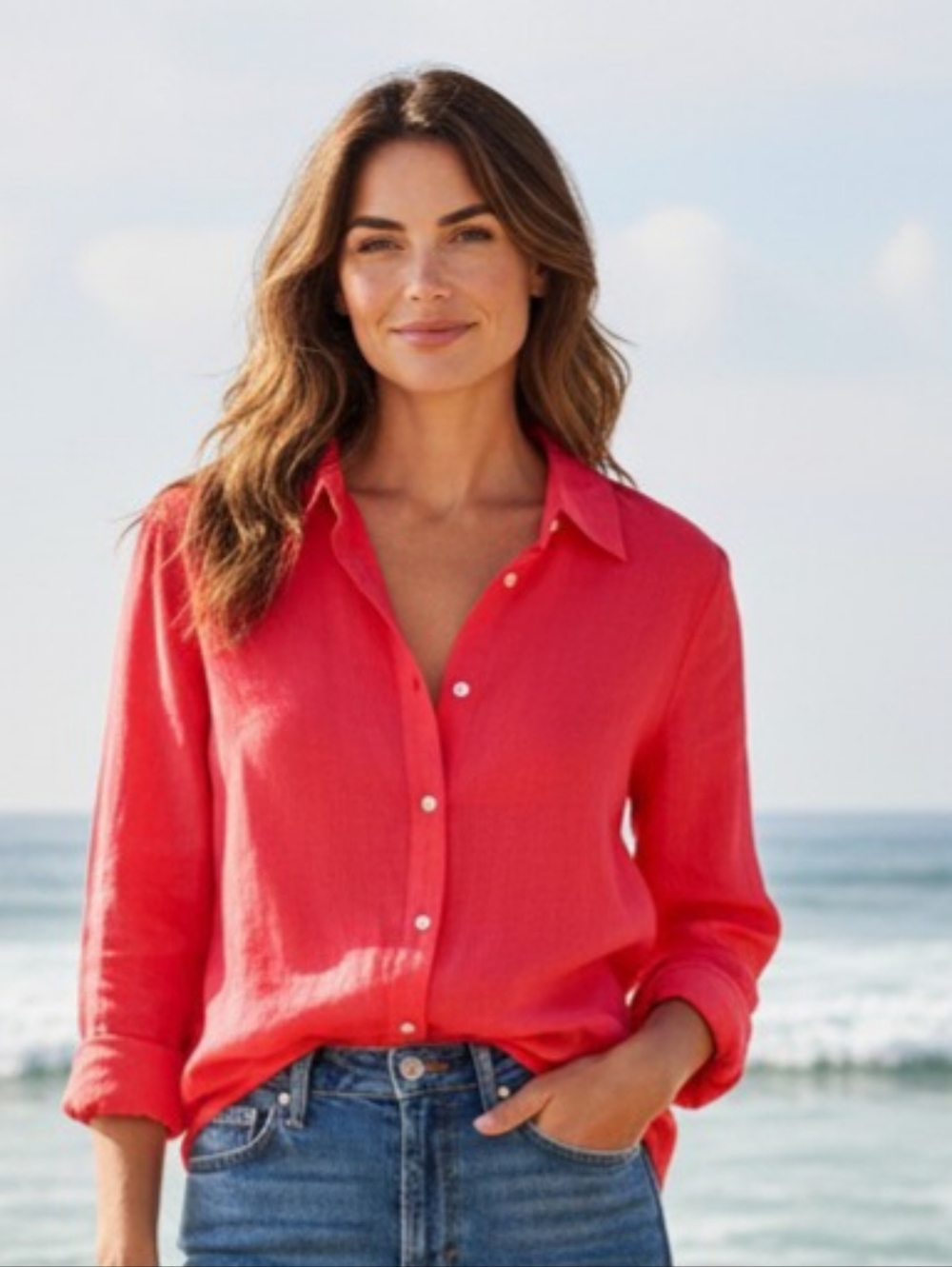 NWT Banana Republic Women's RT$90 Classic Red 100% European Linen Shirt